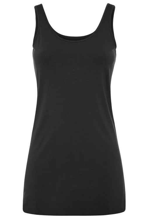 Long Tall Sally Black Cotton Longline Vest Top - Size 10-12 Image 5