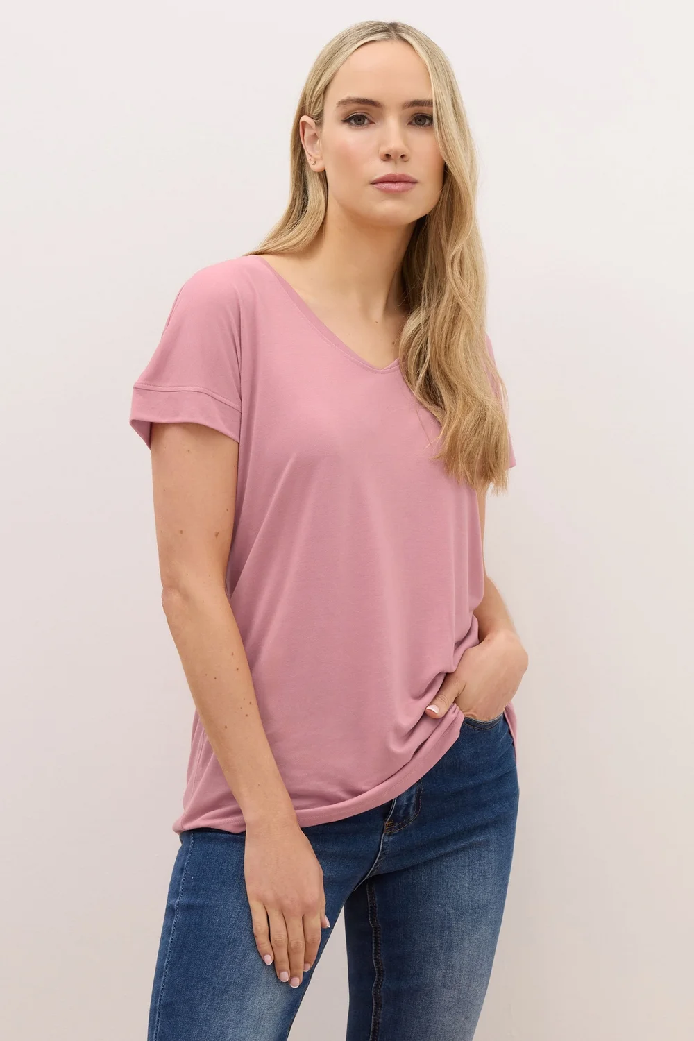 Long Tall Sally Premium Pink V-Neck T-Shirt - 14 Image 1