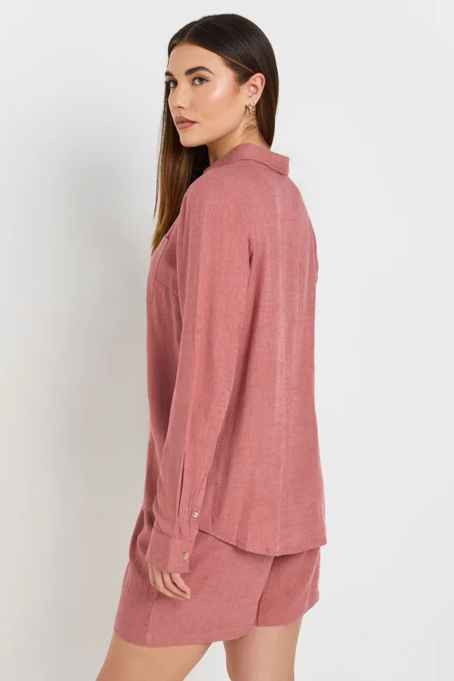 Long Tall Sally Coral Pink Linen Oversized Long Sleeve Shirt - 10 Image 4