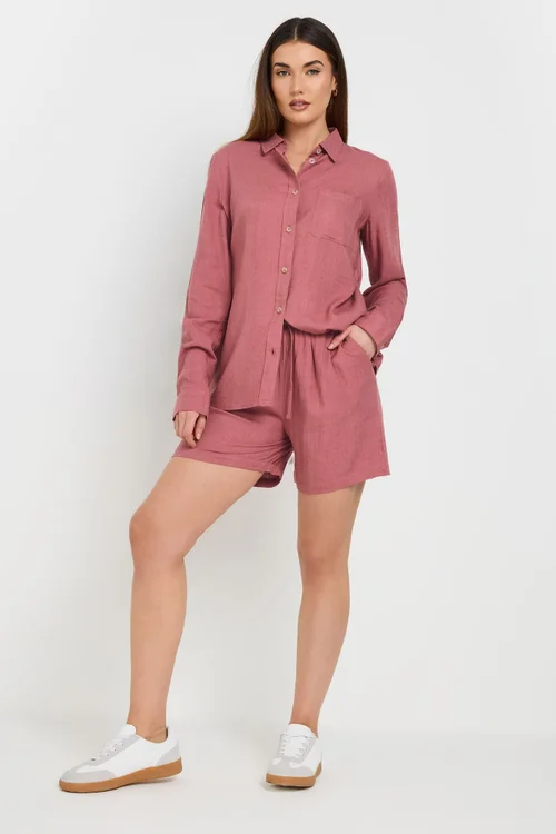 Long Tall Sally Coral Pink Linen Oversized Long Sleeve Shirt - 10 Image 3