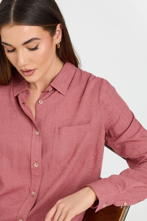 Long Tall Sally Coral Pink Linen Oversized Long Sleeve Shirt - 10 Image 5