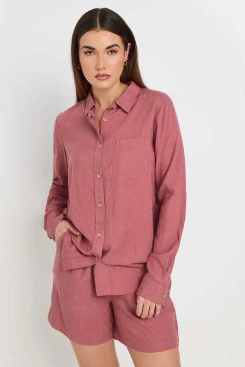 Long Tall Sally Coral Pink Linen Oversized Long Sleeve Shirt - 10 Image 2