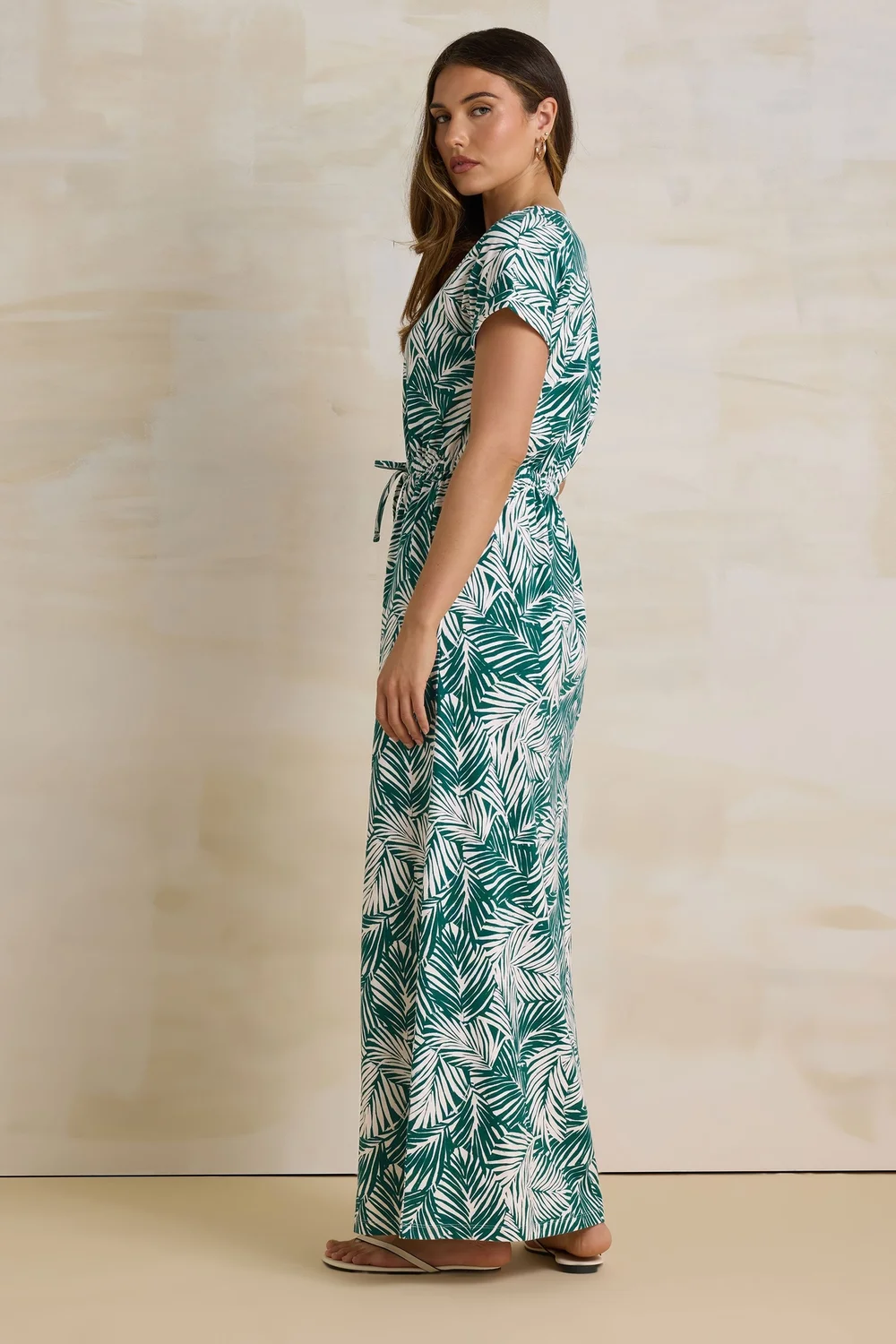Long Tall Sally Green Cotton Tropical Palm Print Drawstring Maxi Dress - 16 | Matalan Long Tall Sally Green Cotton Tropical Palm Print Drawstring Maxi Dress - 16 | Matalan