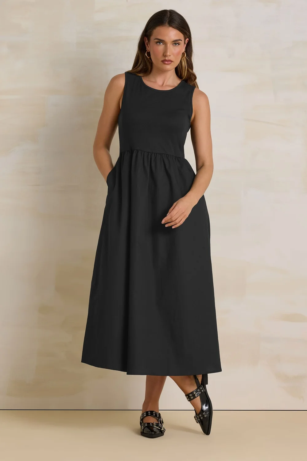 Long Tall Sally Black Jersey & Woven Mix Fabric Midi Dress - 8 | Matalan Long Tall Sally Black Jersey & Woven Mix Fabric Midi Dress - 8 | Matalan
