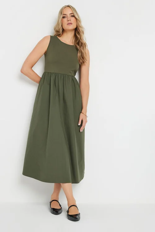 Long Tall Sally Khaki Green Jersey & Woven Mix Fabric Midi Dress - 8 Image 3
