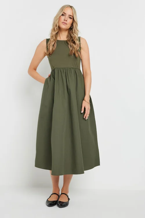 Long Tall Sally Khaki Green Jersey & Woven Mix Fabric Midi Dress - 8 Image 2