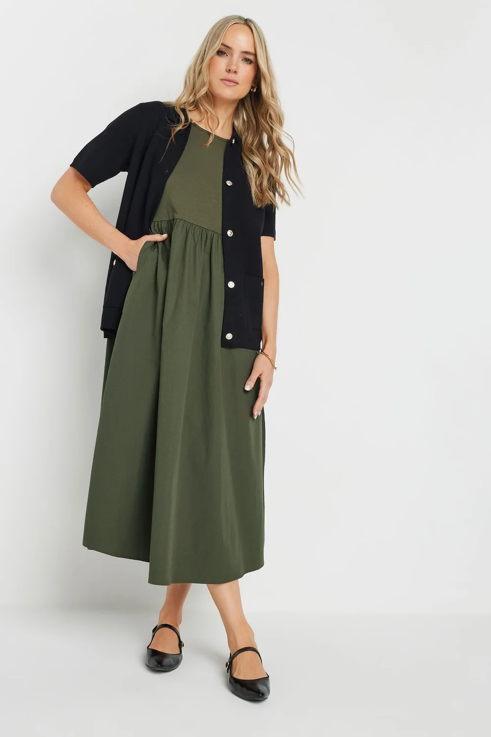 Long Tall Sally Khaki Green Jersey & Woven Mix Fabric Midi Dress - 20 | Matalan Long Tall Sally Khaki Green Jersey & Woven Mix Fabric Midi Dress - 20 | Matalan