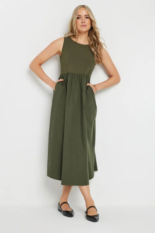 Long Tall Sally Khaki Green Jersey & Woven Mix Fabric Midi Dress - 8 Image 4