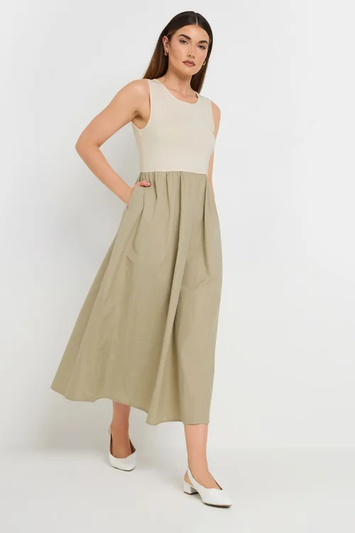 Long Tall Sally Beige Brown Jersey & Woven Mix Fabric Midi Dress - 8 Image 3