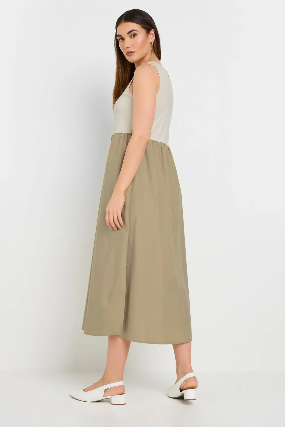 Long Tall Sally Beige Brown Jersey & Woven Mix Fabric Midi Dress - 8 Image 4