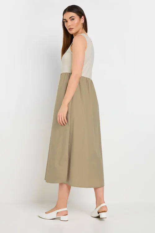 Long Tall Sally Beige Brown Jersey & Woven Mix Fabric Midi Dress - 8 Image 4