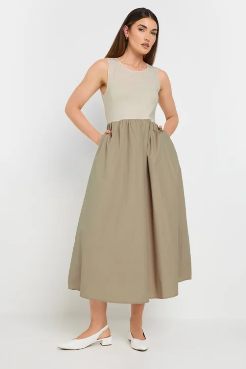 Long Tall Sally Beige Brown Jersey & Woven Mix Fabric Midi Dress - 8 Image 2