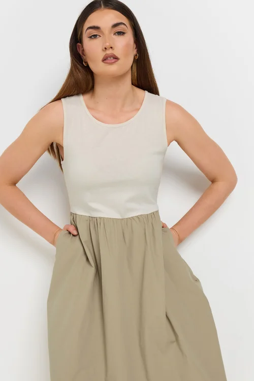 Long Tall Sally Beige Brown Jersey & Woven Mix Fabric Midi Dress - 8 Image 5