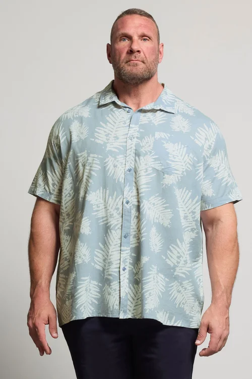 BadRhino Dusky Blue Palm Leaf Linen Shirt - 3XL Image 2