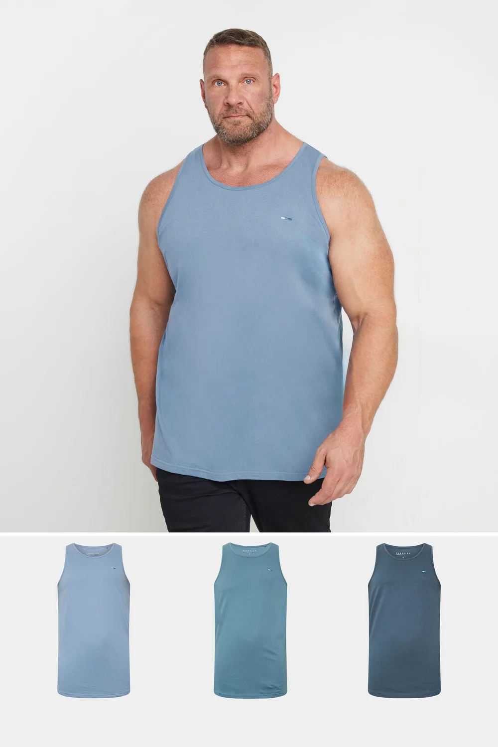 BadRhino 3 Pack Blue Plain Vest Tops - 5/6 XL Image 1