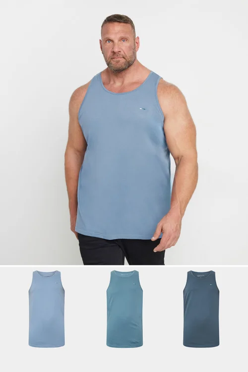 BadRhino 3 Pack Blue Plain Vest Tops - 5/6 XL Image 1