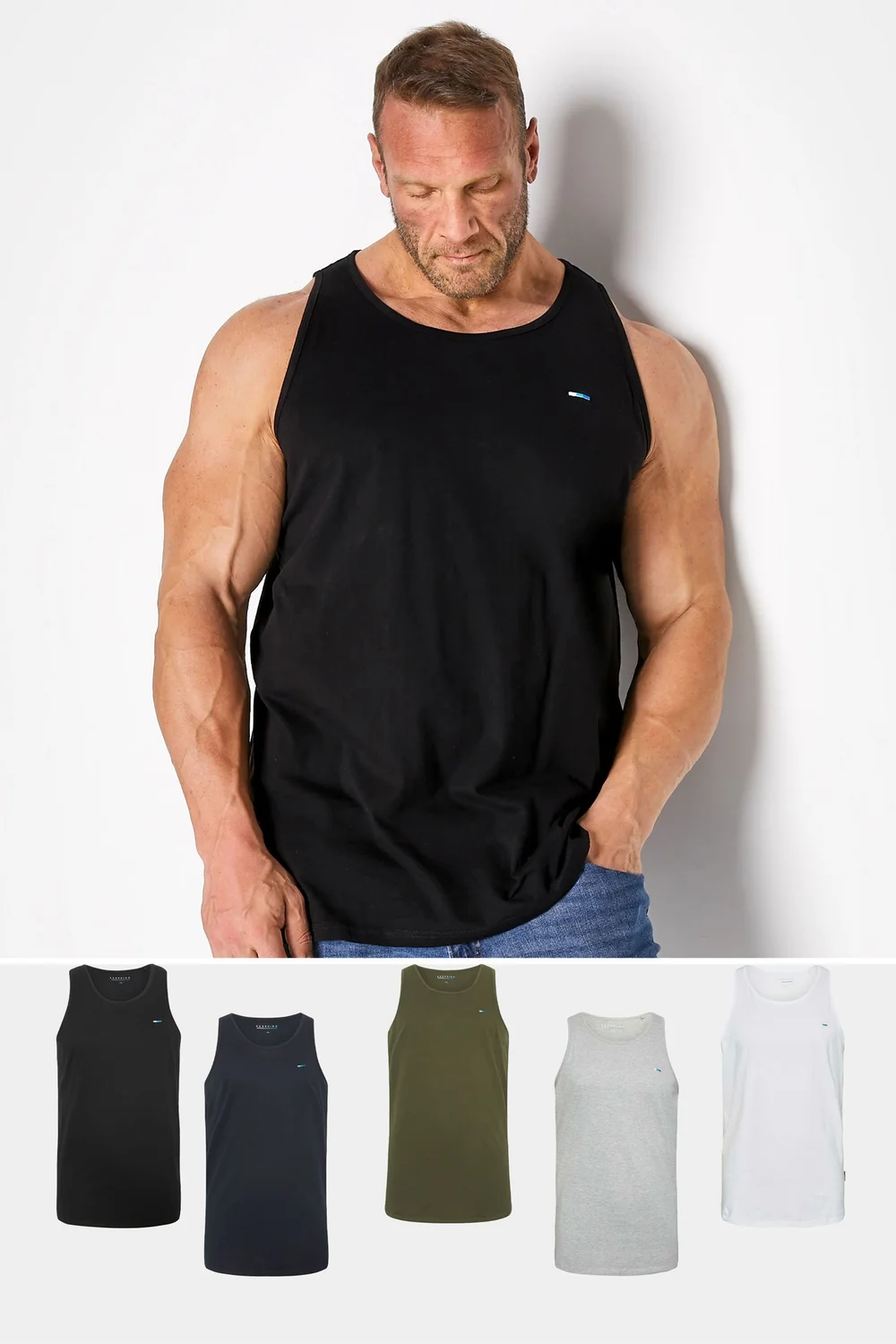 BadRhino Black & White 5 Pack Vest Tops - 7/8 XL Image 1