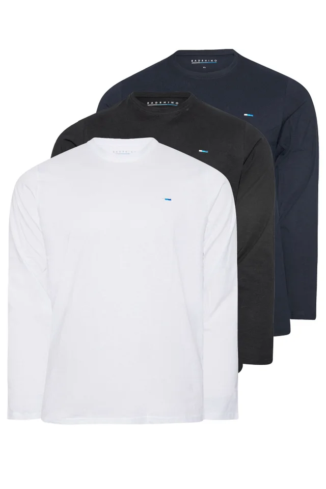 BadRhino 3 Pack Black & White Long Sleeve T-Shirts