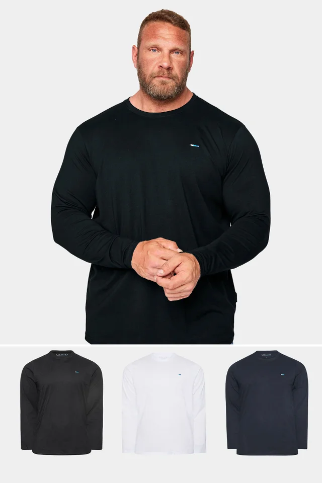BadRhino 3 Pack Black & White Long Sleeve T-Shirts