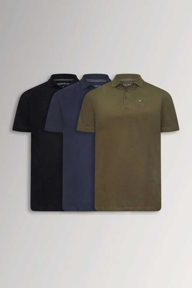 BadRhino Black/Navy Blue/Khaki Green 3 Pack Core Polo Shirts