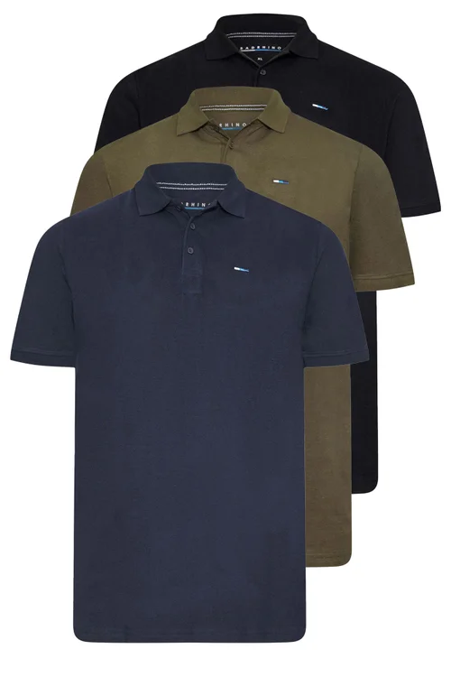 BadRhino Black/Navy Blue/Khaki Green 3 Pack Core Polo Shirts - 5/6 XL Image 3