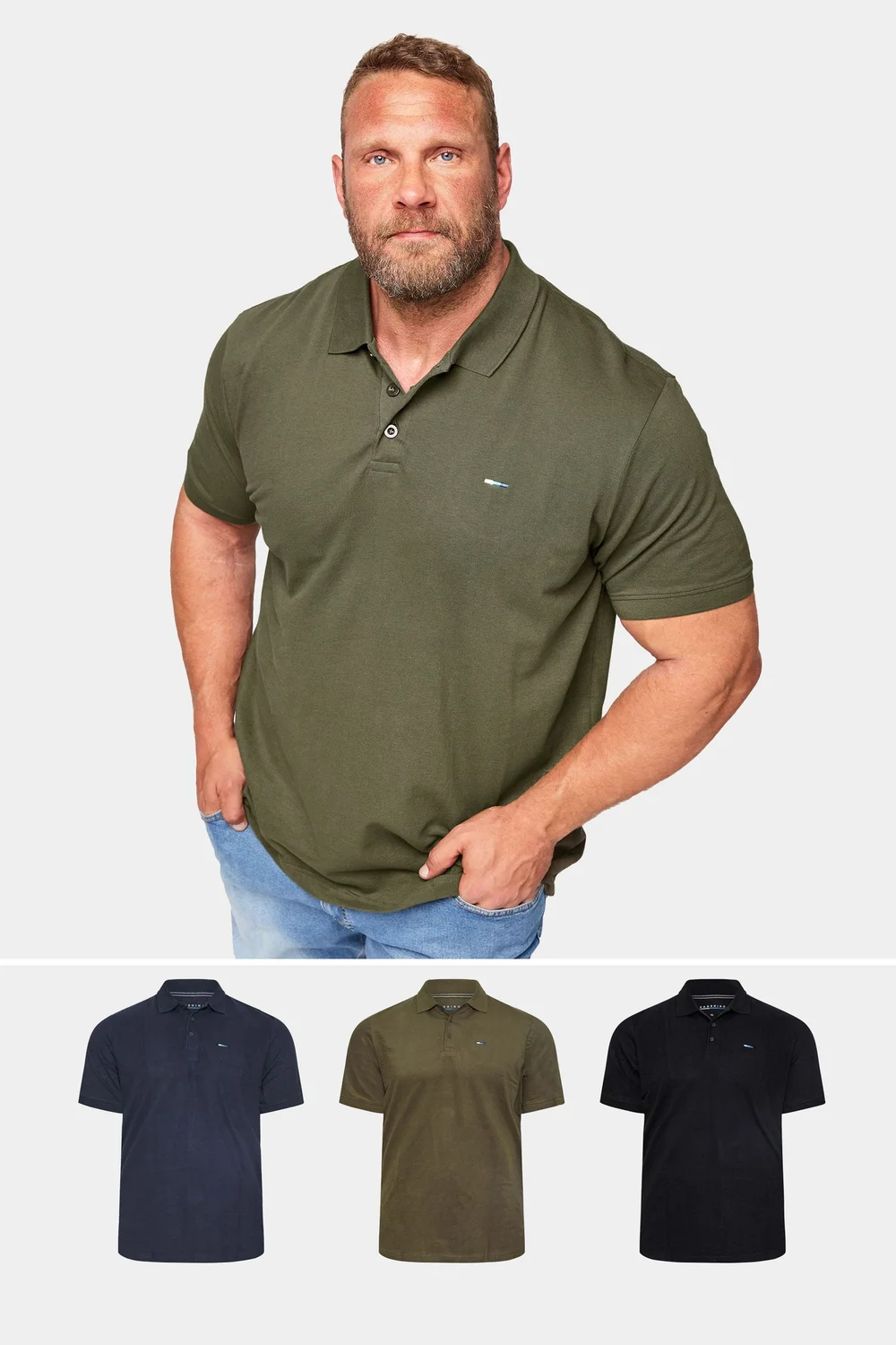 BadRhino Black/Navy Blue/Khaki Green 3 Pack Core Polo Shirts - 5/6 XL Image 2