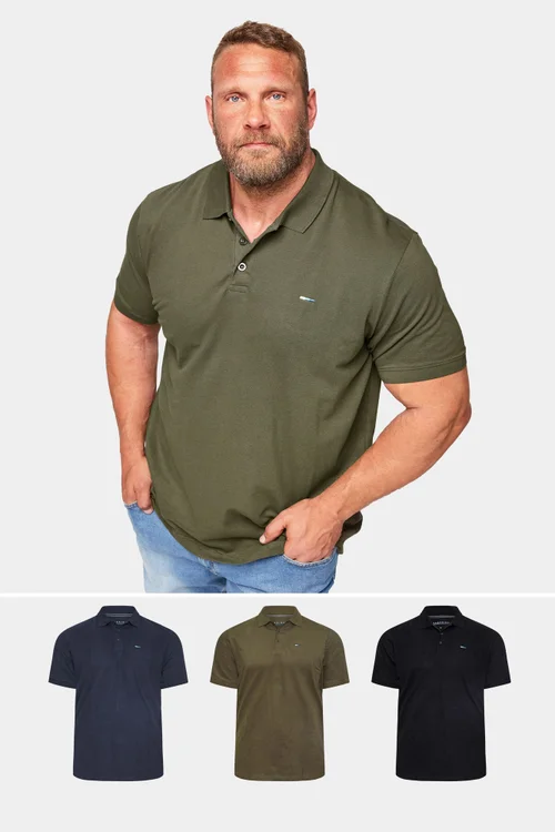 BadRhino Black/Navy Blue/Khaki Green 3 Pack Core Polo Shirts - 5/6 XL Image 2
