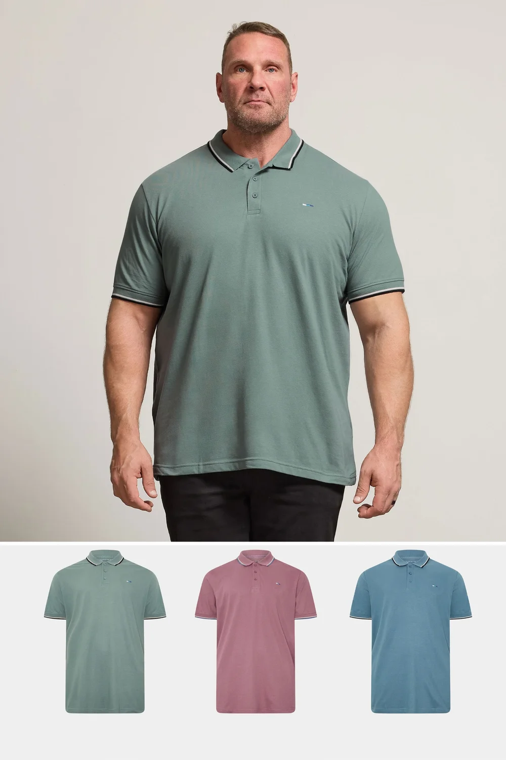 BadRhino 3 Pack Green & Blue Tipped Polo Shirt - 4XL Image 1