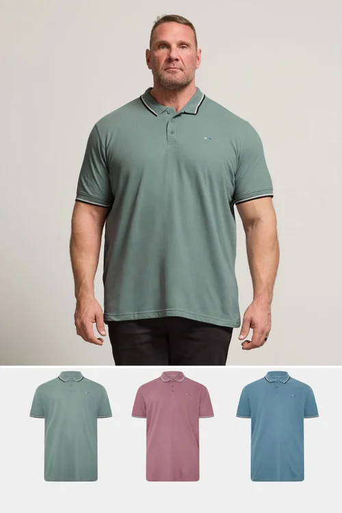 BadRhino 3 Pack Green & Blue Tipped Polo Shirt - 4XL Image 1