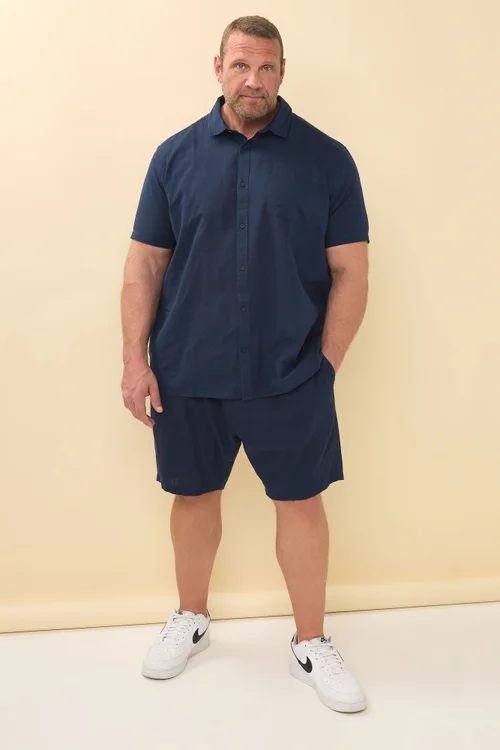 BadRhino Navy Blue Cotton Linen Mix Shorts - 4XL Image 4