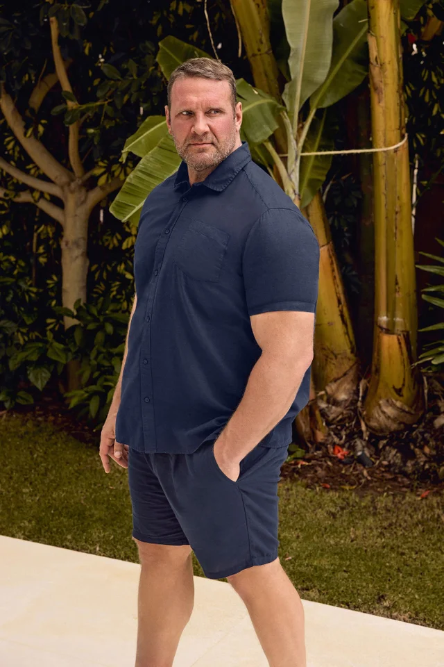 BadRhino Navy Blue Cotton Linen Mix Shorts