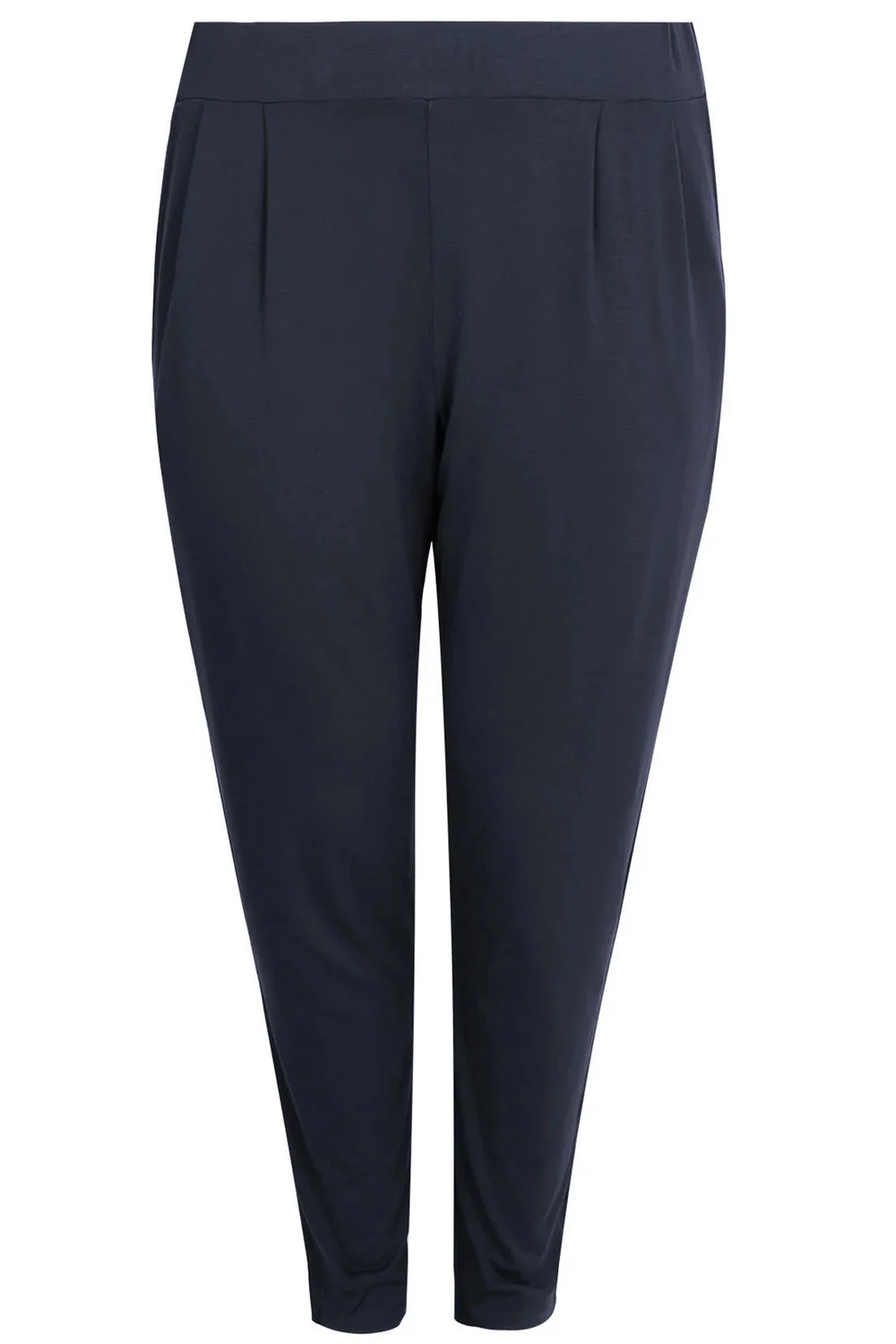 Yours Curve Navy Blue Double Pleat Stretch Jersey Joggers - 34-36 Image 4