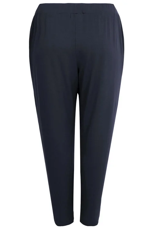 Yours Curve Navy Blue Double Pleat Stretch Jersey Joggers - 34-36 Image 5