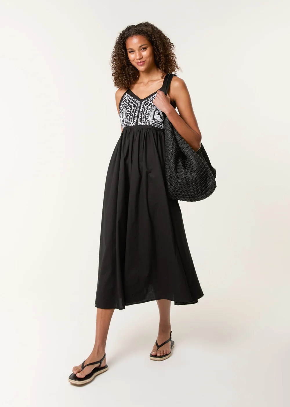Blue Vanilla Black Embroidered Yoke Strappy Dress - S Image 1
