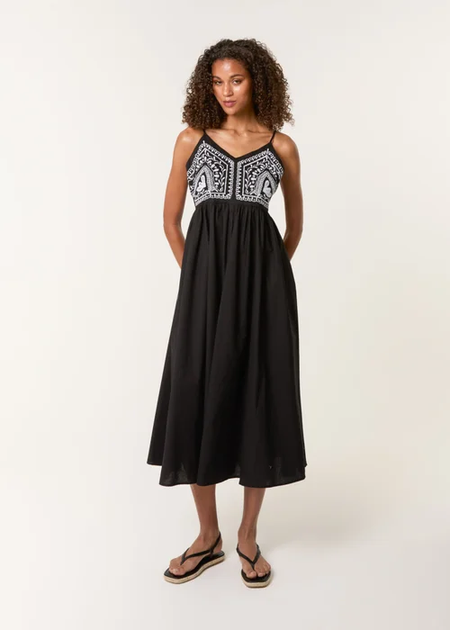 Blue Vanilla Black Embroidered Yoke Strappy Dress - S Image 3