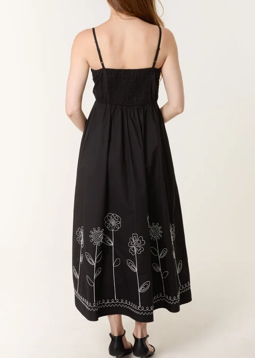 Blue Vanilla Black Strappy Floral Embroidered Cotton Midi Dress - M/L Image 4