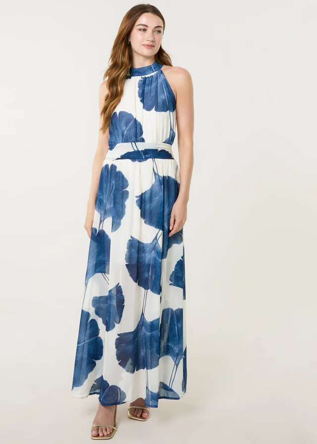 Blue Vanilla White Halter Neck Occasion Dress