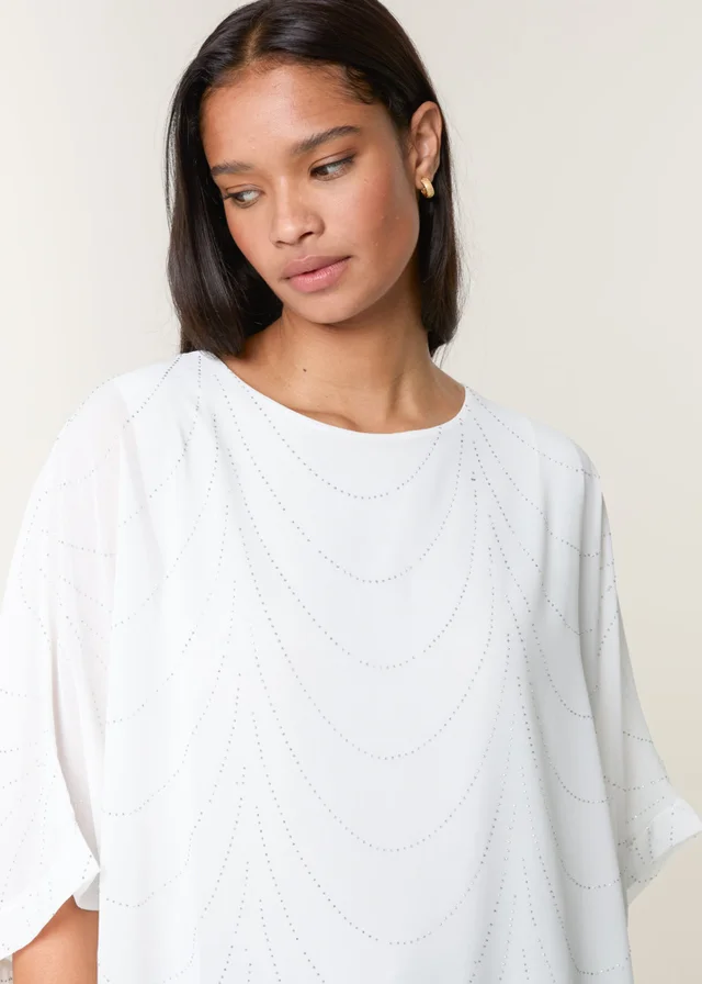 Blue Vanilla White Studded Wave Chiffon Kaftan Top