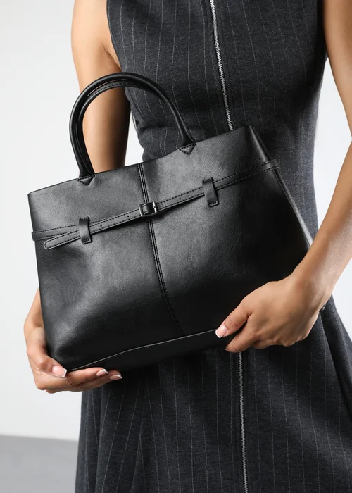 Where's That From Flores Black Luxury Structured Leather Tote Bag - One Size Image 1