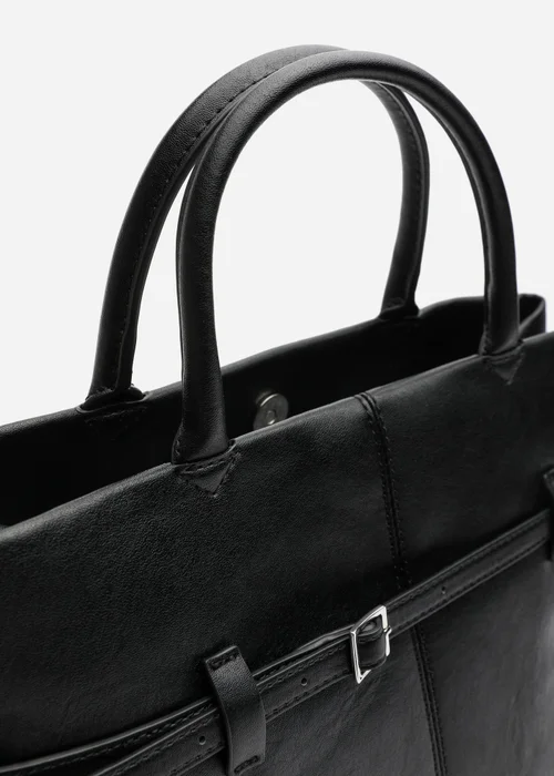 Where's That From Flores Black Luxury Structured Leather Tote Bag - One Size Image 4