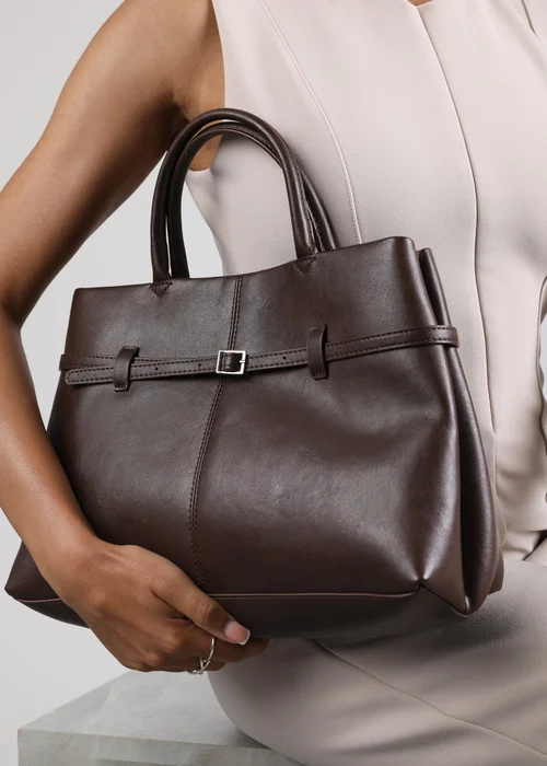 Where's That From Flores Brown Luxury Structured Leather Tote Bag - One Size Image 1