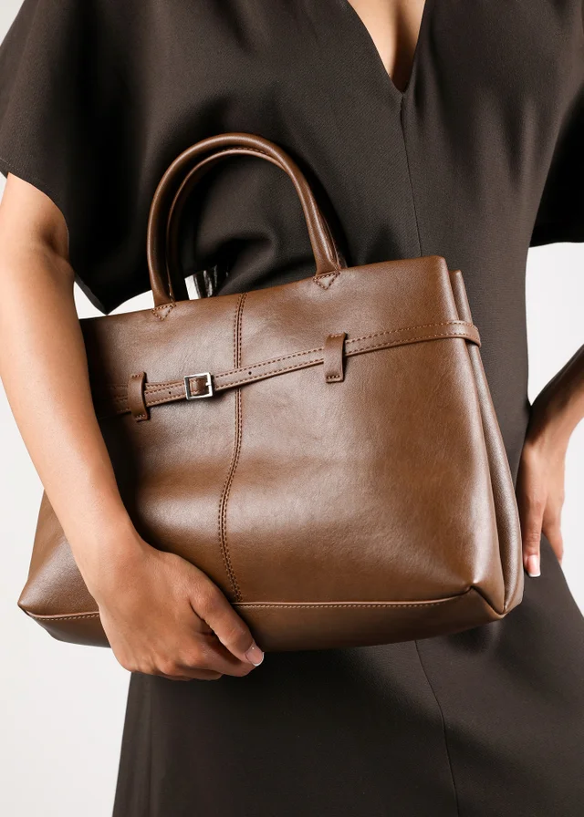 Where's That From Flores Tan Luxury Structured Leather Tote Bag
