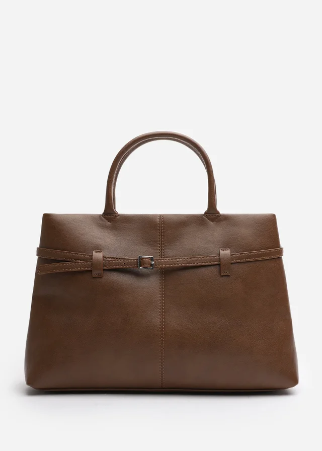Where's That From Flores Tan Luxury Structured Leather Tote Bag