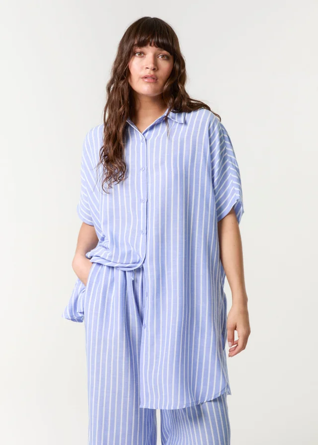 Blue Vanilla Blue Oversized Pinstripe Shirt