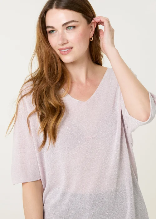 Blue Vanilla Pink Metallic Fine Gauge Lightweight Knit Top - One Size Image 1