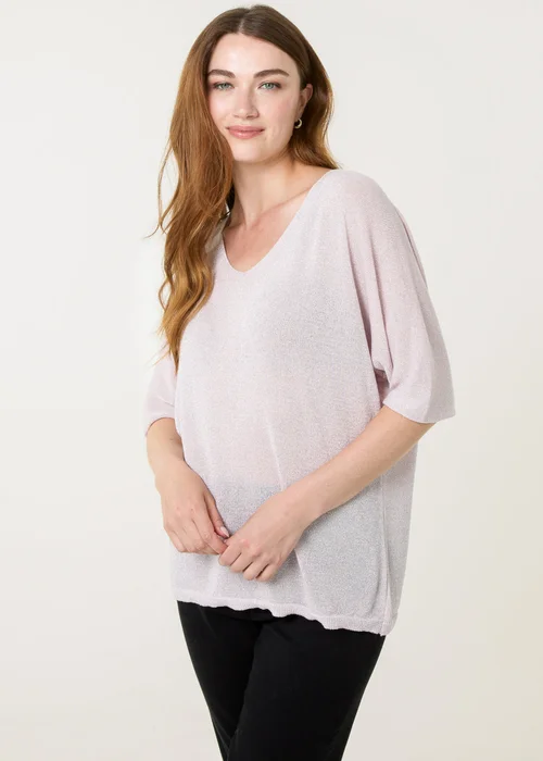 Blue Vanilla Pink Metallic Fine Gauge Lightweight Knit Top - One Size Image 3