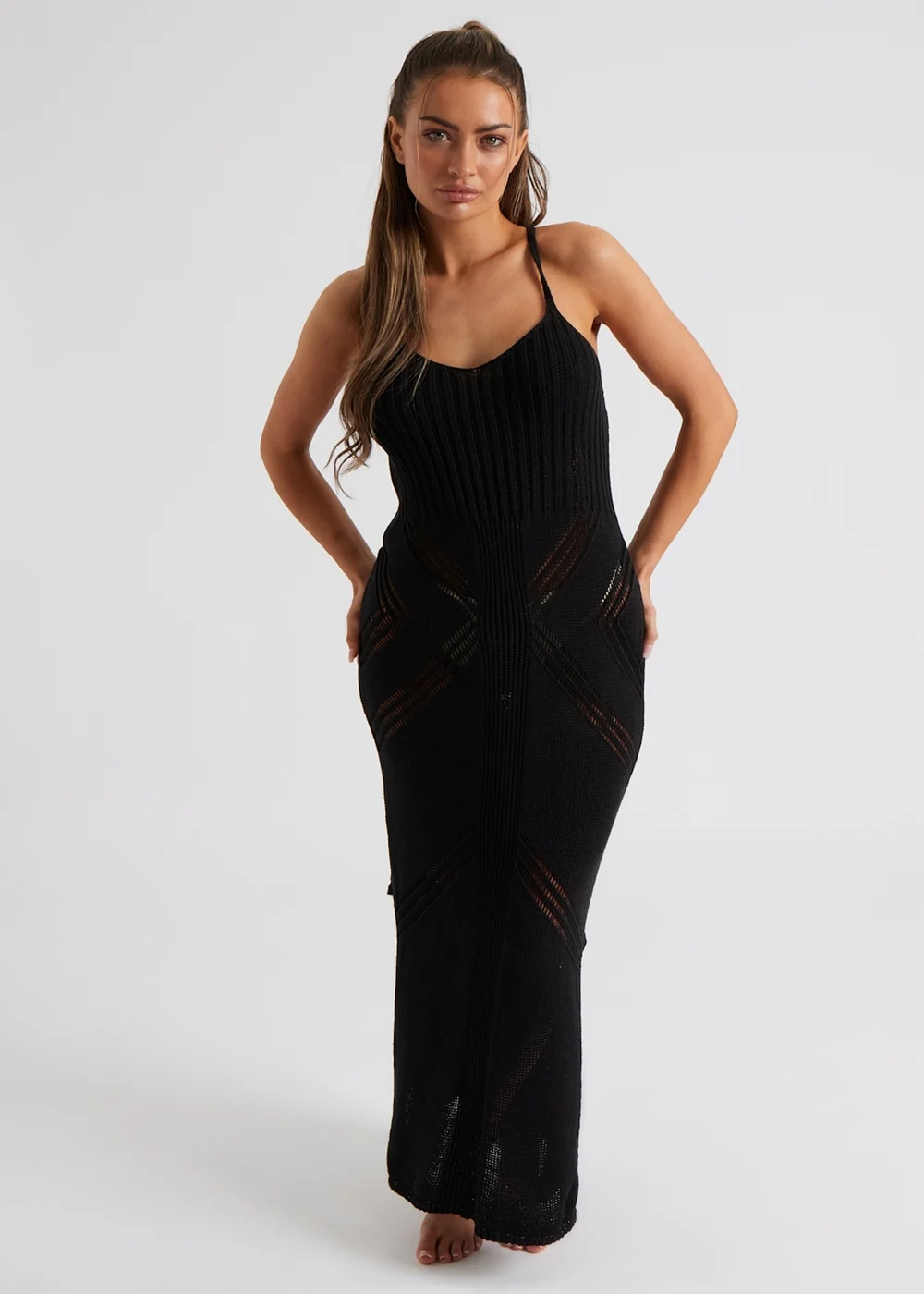 Urban Bliss Black Pointelle Knit Midaxi Dress - S Image 1