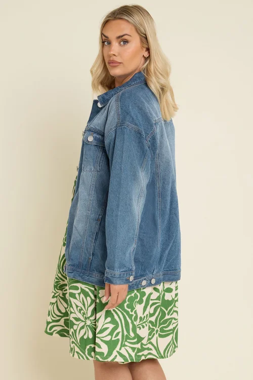 Yours Curve Blue Washed Oversized Denim Jacket - 18 Image 4