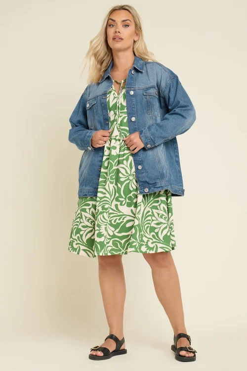 Yours Curve Blue Washed Oversized Denim Jacket - 18 Image 3
