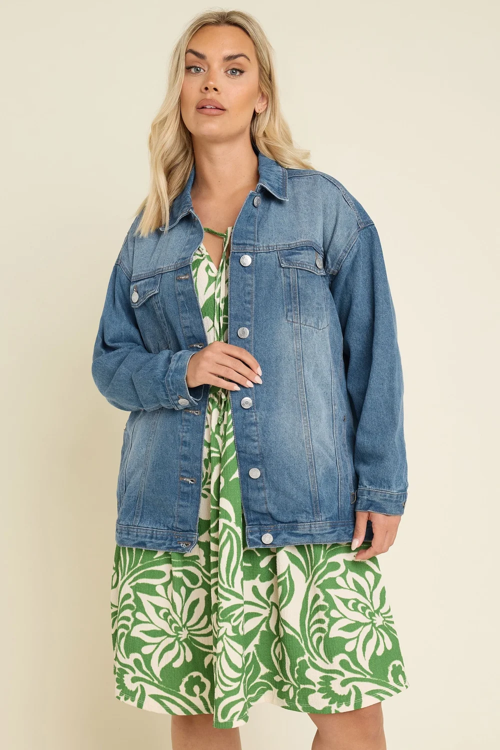 Yours Curve Blue Washed Oversized Denim Jacket - 18 Image 2